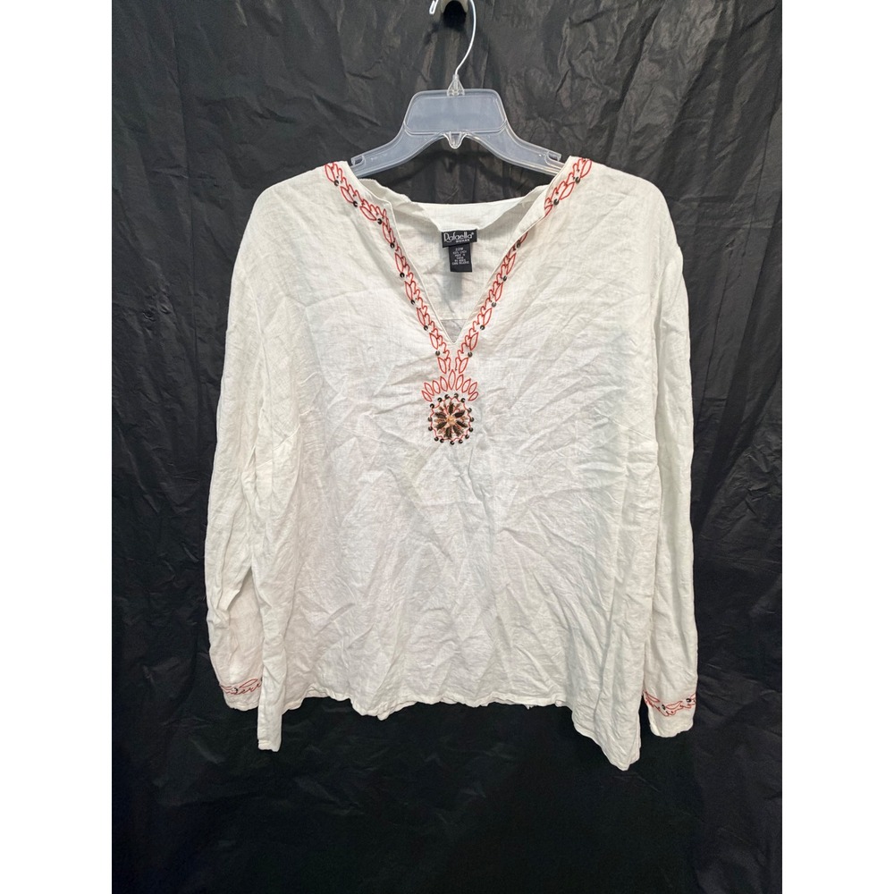 Rafaella Woman White 100% Linen Embroidered Sequin Tunic Top 22W Plus Size